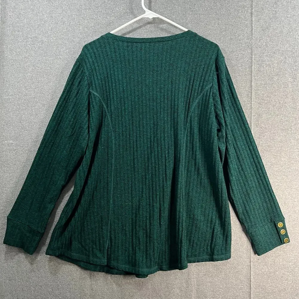 Susan Graver Petite Heather Sweater Rib Knit Crew Neck Tunic Gem Green Petite 1X